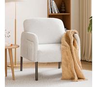 Generisch Armchair - Divano singolo lounge con tasca laterale, in finta pelle di lambskin moderna, in metallo, design Cozy for Living Room, Bedroom, Study, 63 x 75 x 75 cm, colore: Bianco