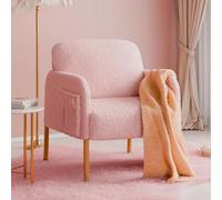 Generisch Armchair - Divano singolo lounge con tasca laterale, in finta pelle di lambskin moderna, in metallo, design Cozy for Living Room, Bedroom, Study, 63 x 75 x 75 cm, colore: Bianco