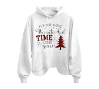 Generisch AUE "S The Most Wonderful TIME of The Year" con stampa a lettere, alla moda, casual, a maniche lunghe, con cappuccio da donna, bianco, XXL