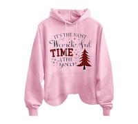 Generisch AUE "S The Most Wonderful TIME of The Year" con stampa a lettere, alla moda, casual, a maniche lunghe, con cappuccio da donna, Colore: rosa., M