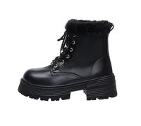 Generisch Baby 21 Ragazzo con suola spessa, foderati, stivaletti invernali alla moda con chiusura (bianco e nero) bambina 29 inverno, Nero , 36 EU