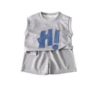 Generisch Baby Boy - Set di 2 pezzi con gilet e pantaloncini con stampa a lettere per ragazzi, adatto per bambini 3-10 anni New Born Baby Boy Dress, grigio., 3-4 Anni