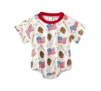 Generisch Baby Neonato Ragazzo Set Independence Day Manica Corta Baseball Lettera Ricamo Tutina Neonato Body Body Servizio Fotografico, bianco, 6-12 Mesi