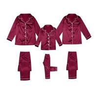 Generisch Babysachen - Set pigiama da ragazzo con bottoni, in due pezzi, tinta unita, biancheria da notte per famiglie, loungewear, a maniche lunghe, in seta, Vino, XXL