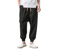 Generisch Baggy Harem Pantaloni da uomo in lino giapponese Ninja, kimono samurai, stile medievale, gotico, vintage, da pirata, larghi, pantaloni a pompa, traspiranti, Y2K, hippie, Nero , L