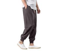 Generisch Baggy Harem Pantaloni da uomo in lino giapponese Ninja, kimono samurai, stile medievale, gotico, vintage, da pirata, larghi, pantaloni a pompa, traspiranti, Y2K, hippie, grigio., L