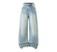Generisch Baggy Jeans da ragazza, alla moda, a vita alta, con tasche, a gamba larga, retrò, per bambini, larga, in denim, con elastico, dritto, per primavera, estate, 5-16 anni