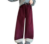 Generisch Baggy - Pantaloni da jogging per autunno e inverno, imbottiti, in peluche, spessi, in pile, invernali, larghi, a vita alta, 2 tasche laterali, Z4-vino, 160 Centimetro