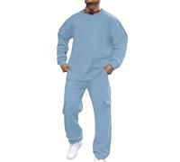 Generisch Baggy Tuta da jogging da uomo, 2 pezzi, pantaloni da jogging e felpa senza cappuccio, impermeabile, antivento, in tinta unita, per adolescenti, per il tempo libero, traspirante, blu cielo, L