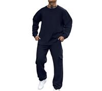 Generisch Baggy Tuta da jogging da uomo, 2 pezzi, pantaloni da jogging e felpa senza cappuccio, impermeabile, antivento, in tinta unita, per adolescenti, per il tempo libero, traspirante, Blu marino