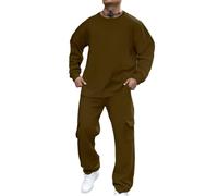 Generisch Baggy Tuta da jogging da uomo, 2 pezzi, pantaloni da jogging e felpa senza cappuccio, impermeabile, antivento, in tinta unita, per adolescenti, per il tempo libero, traspirante, marrone, XL