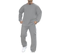 Generisch Baggy Tuta da jogging da uomo, 2 pezzi, pantaloni da jogging e felpa senza cappuccio, impermeabile, antivento, in tinta unita, per adolescenti, per il tempo libero, traspirante, grigio