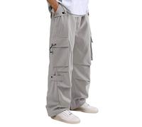 Generisch Baggy Y2K - Pantaloni da paracadutismo da uomo, pantaloni chino dritti da lavoro, gamba larga, pantaloni da jogging in vita elasticizzata, pantaloni cargo con coulisse, pantaloni cargo