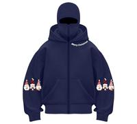 Generisch Balaclava Felpa con cappuccio da uomo con maschera per il viso, passamontagna Y2K Full Zip Oversized Mask Giacca invernale felpa e tasca calda giacca invernale con cappuccio, Marine #2, XXL