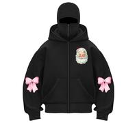 Generisch Balaclava Felpa con cappuccio da uomo con maschera per il viso, passamontagna Y2K Full Zip Oversized Mask Giacca invernale felpa e tasca calda giacca invernale con cappuccio, Nero # 1, S