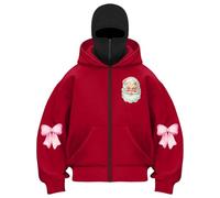 Generisch Balaclava Felpa con cappuccio da uomo con maschera per il viso, passamontagna Y2K Full Zip Oversized Mask Giacca invernale felpa e tasca calda giacca invernale con cappuccio, Rosso anguria