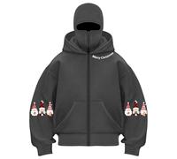Generisch Balaclava Felpa con cappuccio da uomo con maschera per il viso, passamontagna Y2K Full Zip Oversized Mask Giacca invernale felpa e tasca calda giacca invernale con cappuccio, grigio scuro #2