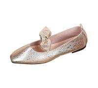 Generisch Ballerine da donna con grande fiocco e punta quadrata, eleganti pantofole piatte per l'ufficio, una festa di matrimonio o una passeggiata in città., Stile E02 oro, 38.5 EU