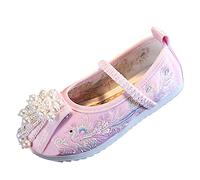 Generisch Ballerine da ragazza con fiori in tessuto, scarpe piatte per bambini, scarpe da festa, cosplay, costumi da performance, scarpe per il tempo libero, scarpe basse Mary Jane, Colore: rosa., 33
