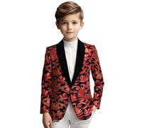 Generisch Bambini, balli di fine anno, tinta unita, alla moda, paillettes, vestibilità stretta, maniche lunghe, giovani, casual, Colore: rosso, 8 anni