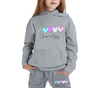 Generisch Bambini Ragazzi Ragazzi Ragazze Manica Lunga Lettere Diversi Design Amore Stampato Leggera Felpa con Cappuccio Felpe e Pantaloni Lunghi Set Vestito, grigio., 10-11 Jahre