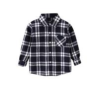 Generisch Bambino Flanella Giacca Plaid Manica Lunga Button-Down Shacket Baby Ragazzi Ragazze Borse Camicia Top Coat Outwear, grigio., 2-3 Anni