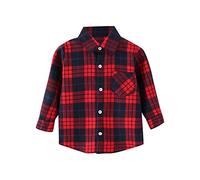 Generisch Bambino Flanella Giacca Plaid Manica Lunga Button-Down Shacket Baby Ragazzi Ragazze Borse Camicia Top Coat Outwear, Colore: rosso, 4-5 Anni