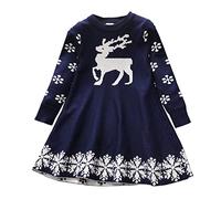 Generisch Bambino Inverno Natale Manica Lunga Fiocchi Di Neve Maglione Vestito Da Principessa Vestito Caldo Per Neonati Vestiti Natale Rosso, Blu, 6 anni