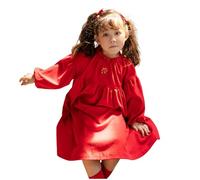 Generisch Bambino Ragazza Stampato Manica Lunga Cord Abito Tinta Unita Principessa Abito Storia Avvento 24 Capitoli, Colore: rosso, 5-6 Anni