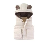 Generisch Bambino Ragazzi Ragazze Gilet con Imbottito Caldo Inverno Senza Maniche Orecchie Orso Cerniera Cappotto Con Tasca 1 7Y, beige., 2-3 Anni