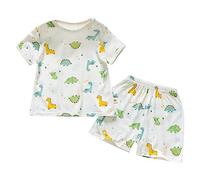 Generisch Bambino vestito ragazzo manica corta abbigliamento pigiama pigiameria fragola dinosauro stampe top pantaloncini abiti vestito bambino 98, verde, 18-24 Monate
