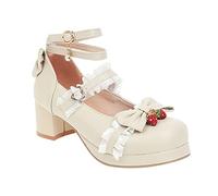 Generisch Bellissime scarpe da principessa per ragazze grandi con lacci in materiale PU decorato con tacchi spessi tacchi alti matrimonio balli pantofole bambino 1 anno, bianco, 33 EU