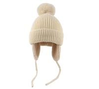Generisch Berretto lavorato a maglia unisex con stampa di peluche invernale a forma di cuore, beige., 1-6 Jahre