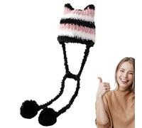 Generisch Berretto peruviano lavorato a maglia con paraorecchie, caldo per il freddo, per ragazze e adulti, viaggi, campeggio, gite, incontri, Nero , L