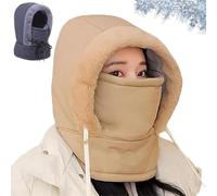 Generisch Berretto termico con maschera per il viso per uomini e donne, 3 in 1, antivento, caldo, unisex in pile invernale freddo (kaki)