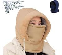 Generisch Berretto termico con visiera spessa 3 in 1, con maschera per il viso per uomini e donne, antivento, in pile anti-freddo (kaki)