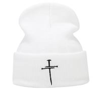 Generisch Berretto unisex con croce ricamata, berretto classico per autunno e inverno | copricapo con simbolo di fede discreto, Stil_x02 Bianco, Taglia unica