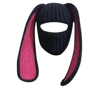 Generisch Berretto unisex lavorato a maglia con orecchie lunghe di coniglio - Divertente berretto Balaclava per festival e feste | Copricapo originale in stile Y2K, Stil_w08 rosa acceso, Taglia unica
