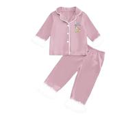 Generisch Biancheria da notte per ragazzi a maniche lunghe, davanti aperto, pigiama cardigan con colletto a risvolto per abbinare abiti familiari per bambini in vacanza, Colore: rosa., 4-5 Anni