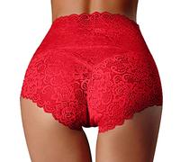 Generisch Biancheria intima a vita alta donna sottile pizzo cava mutandine donna in puro cotone cavallo grande slip pancia, Colore: rosso, XXL