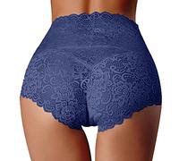 Generisch Biancheria intima a vita alta donna sottile pizzo cava mutandine donna in puro cotone cavallo grande slip pancia, Blu marino, XXL