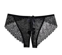 Generisch Biancheria intima da donna, pizzo, cava, cavallo aperto, pantaloncini, puro desiderio intrigante fiocco, Nero , XL