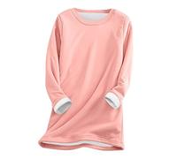 Generisch Biancheria intima in pile da donna, calda e spessa, con scollo a O, per le donne, camicetta invernale, Rosso anguria., 4XL
