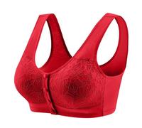 Generisch Biancheria intima Medio Reggiseni Più Vecchio Gilet Sottile Confortevole Fibbia Anteriore Stile Pizzo Delle Signore Estate, Colore: rosso, 36=L