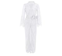 Generisch Biancheria intima Raso Lungo Pizzo Seta Abito Da Notte Donne Abito Da Notte, bianco, XL