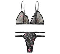 Generisch Biancheria intima sexy per donna a tre punti ricamo floreale reggiseno biancheria intima divisa set lingerie, Colore: rosa., L