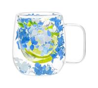 Generisch Bicchieri isolanti a doppia parete con fiori secchi | Tazza da tè isolata a doppia parete, in vetro, trasparente, con manico, 250 ml, per succhi di frutta