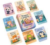 Generisch Biglietti di affermazione per bambini, 7,8 x 12,3 x 2 cm, set di 48 simpatici biglietti ispirativi quotidiani, incoraggiamento positivo, illustrazione animale, carta motivazionale, autostima