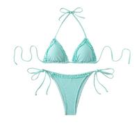 Generisch Bikini a righe con top a triangolo profondo e mutandine legate sul retro per costumi da bagno, verde, L