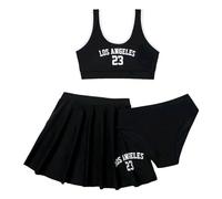 Generisch Bikini a triangolo da ragazza, 3 pezzi, costume da bagno per ragazze con pantaloni, estivo, casual, per le vacanze, Nero , 9-10 Jahre